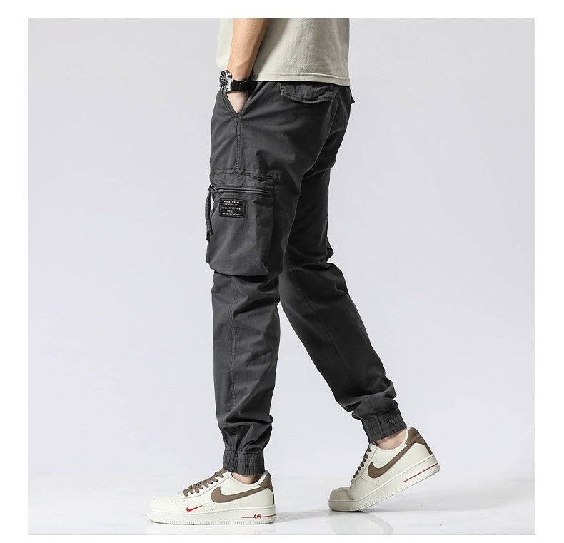 Men's Trendy Cotton Elastic Waist Multi-pocket Pants