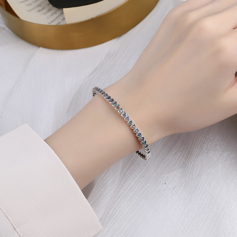 S925 Silver Retro Love Bracelet, Hip Hop