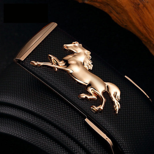Men’s Leather Plate Belt Gold Buckle