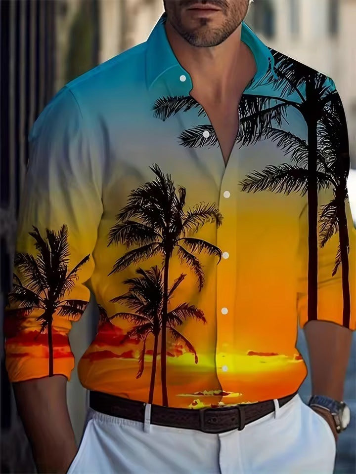 Men's Palm Tree Striped Printed Shirt