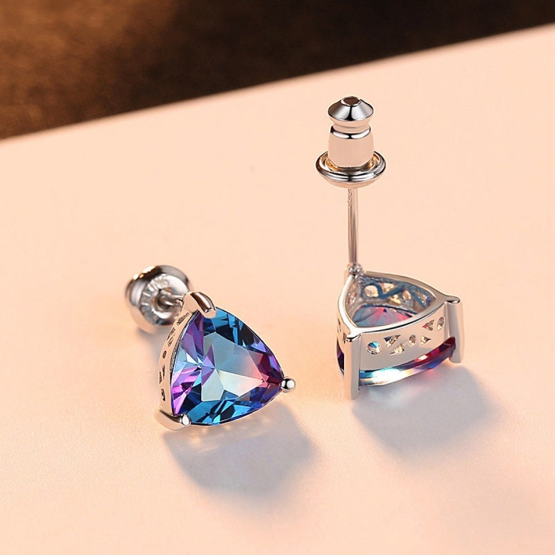 Sterling S925 Silver Rainbow Gemstone Stud Earrings