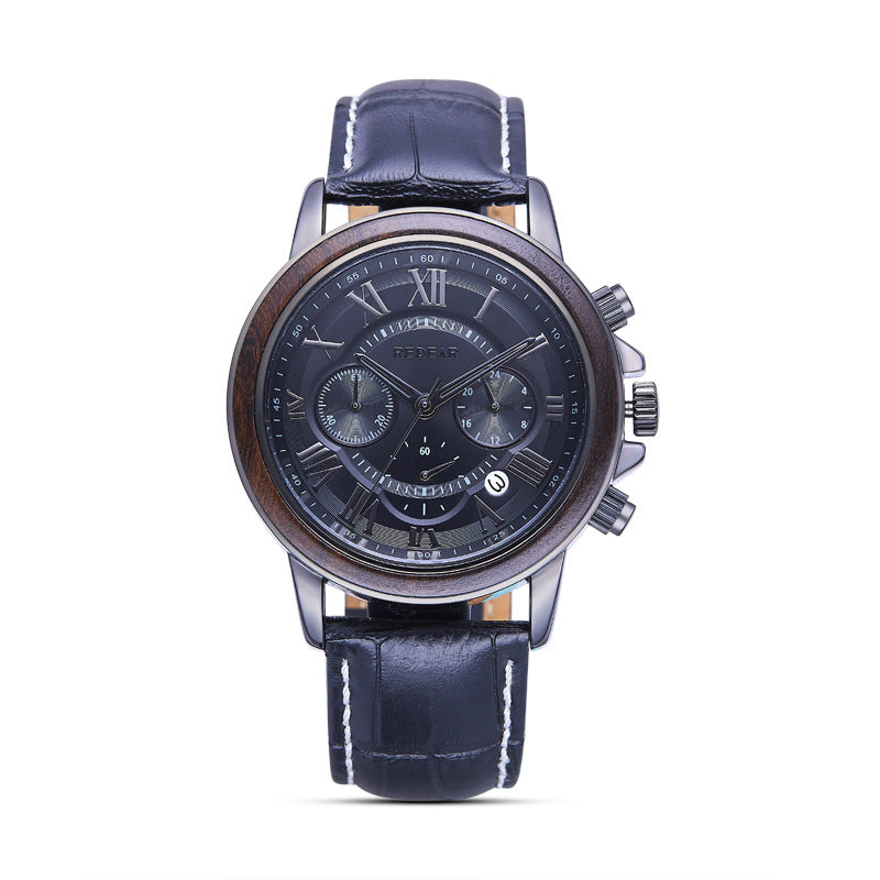 Alloy Wood Multi-function Men's Watch