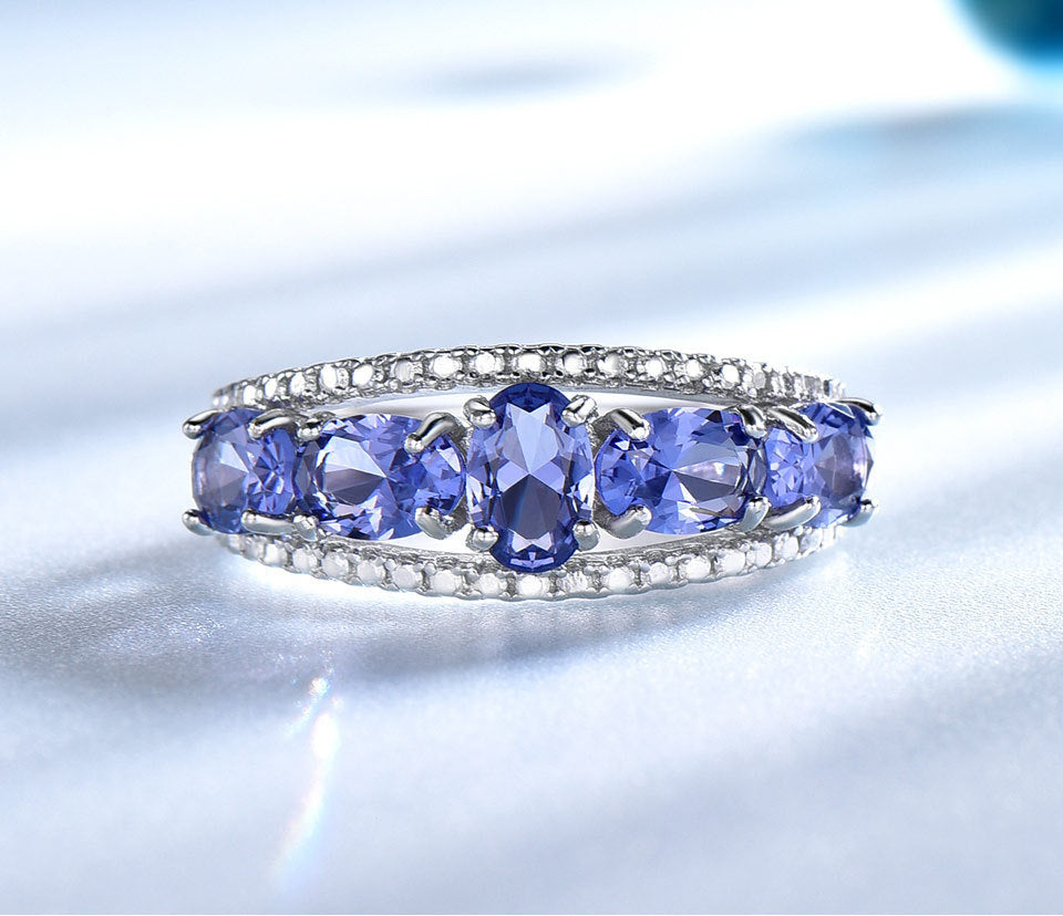 S925 Silver Sapphire Tanzanite Ring
