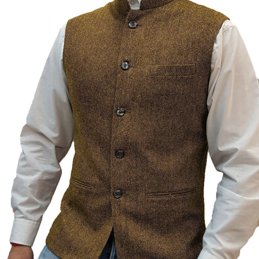 Men's Zhongshan Collar Herringbone Vest