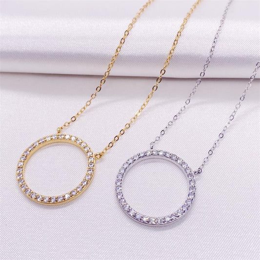 S925 Silver Shiny Dimond  Circle Necklace
