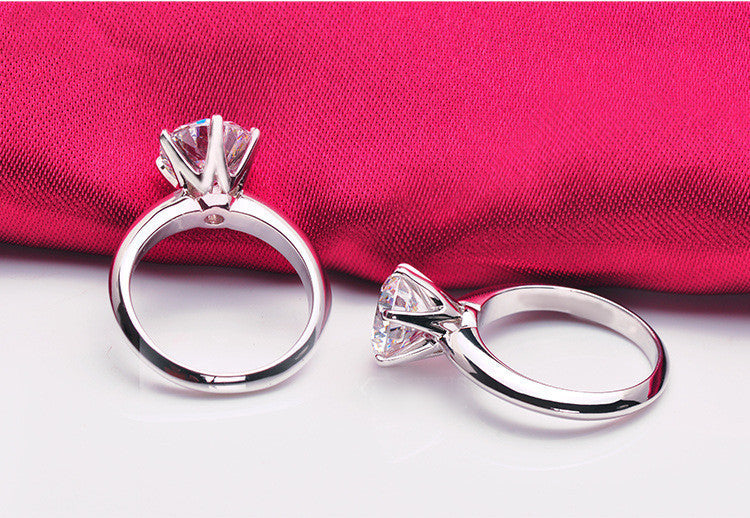 S925 Silver Six Prong Crown Diamond Ring