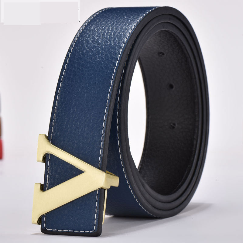 Leather Smooth Buckle Letter Belt