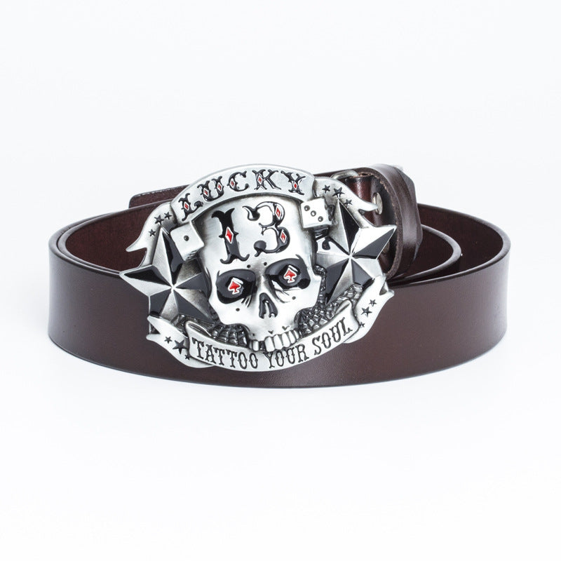 Trendy Men's Leather Skull Buckle Belt