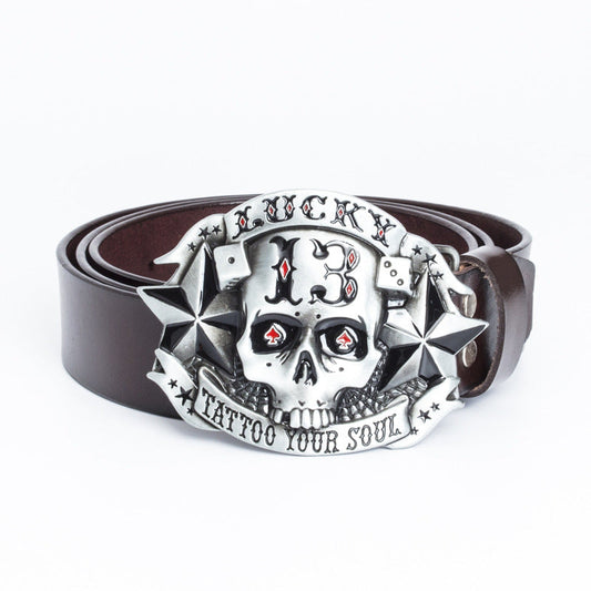 Trendy Men's Leather Skull Buckle Belt