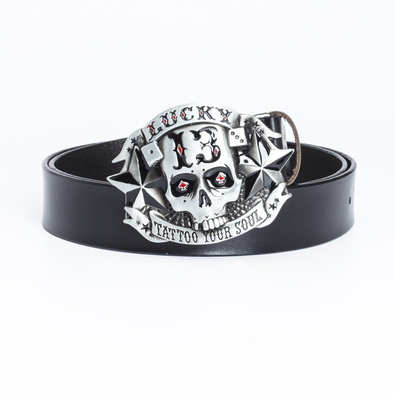Trendy Men's Leather Skull Buckle Belt