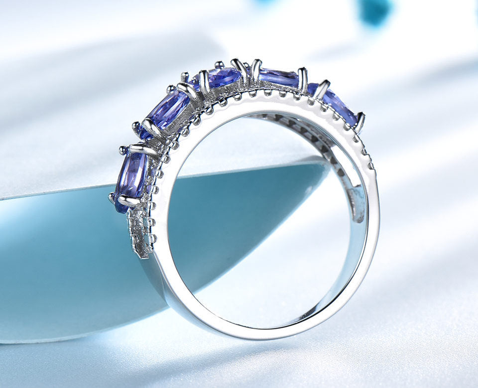 S925 Silver Sapphire Tanzanite Ring
