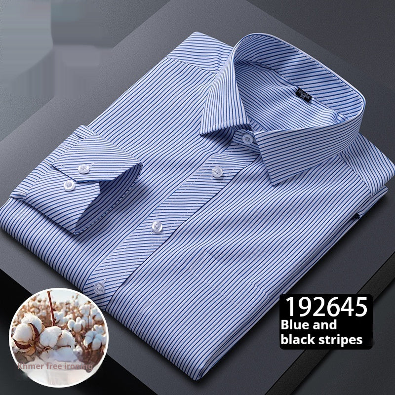 Men's Long-sleeve Plaid Business Shirt with Square Collar