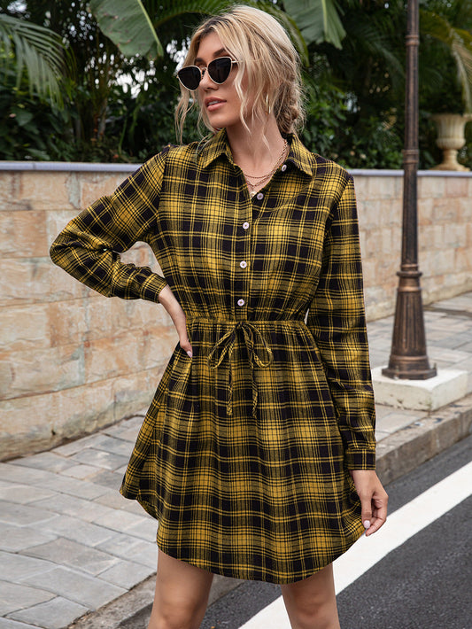 Casual Waist Plaid Dress