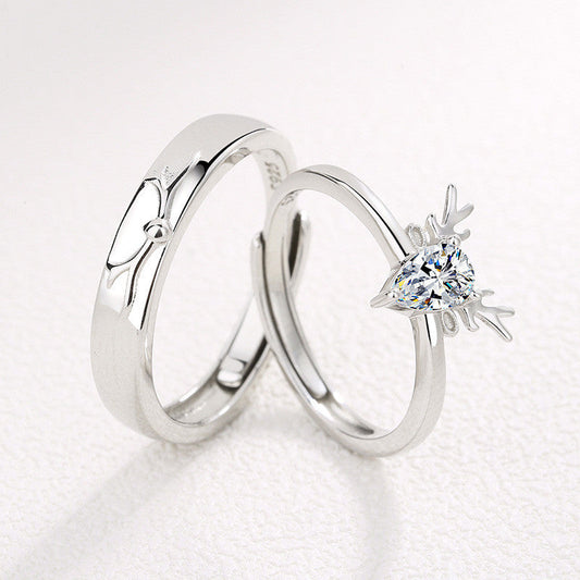 S925 Silver Antler Couple Ring