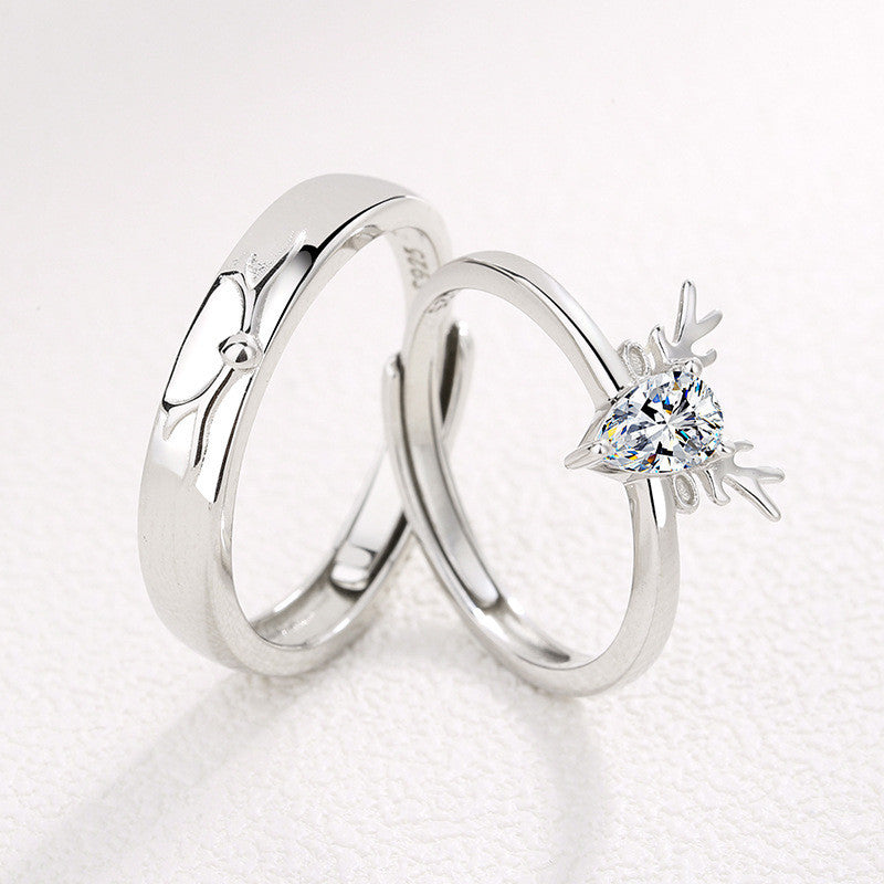 S925 Silver Antler Couple Ring