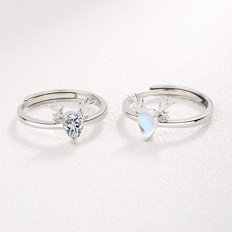 S925 Silver Antler Couple Ring