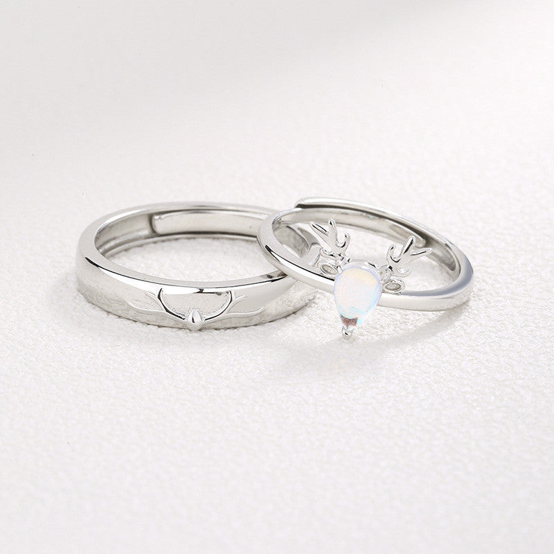 S925 Silver Antler Couple Ring
