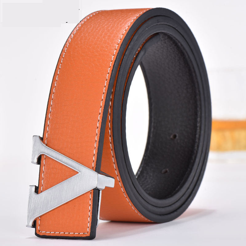 Leather Smooth Buckle Letter Belt