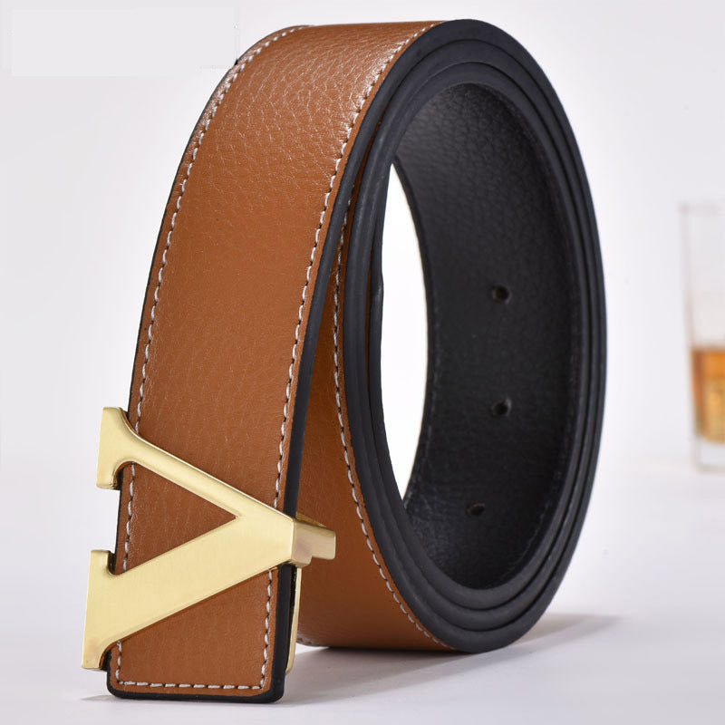 Leather Smooth Buckle Letter Belt