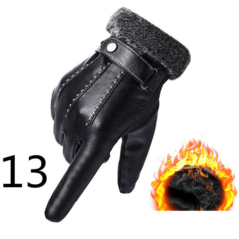 Men's Winter Riding Thick Velvet Windproof Leather Gloves