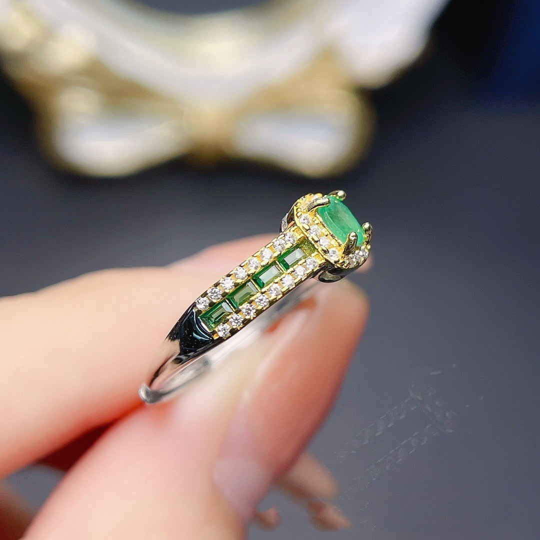 S925 Silver Natural Emerald Ring