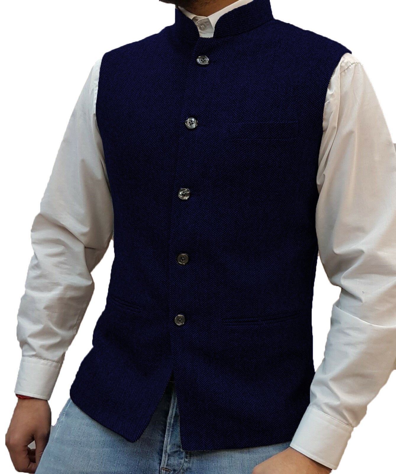 Men's Zhongshan Collar Herringbone Vest
