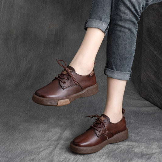 British Cowhide Lace-Up Round Toe Shoes