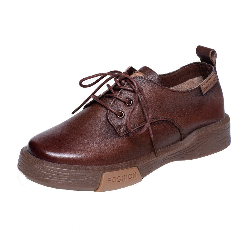 British Cowhide Lace-Up Round Toe Shoes
