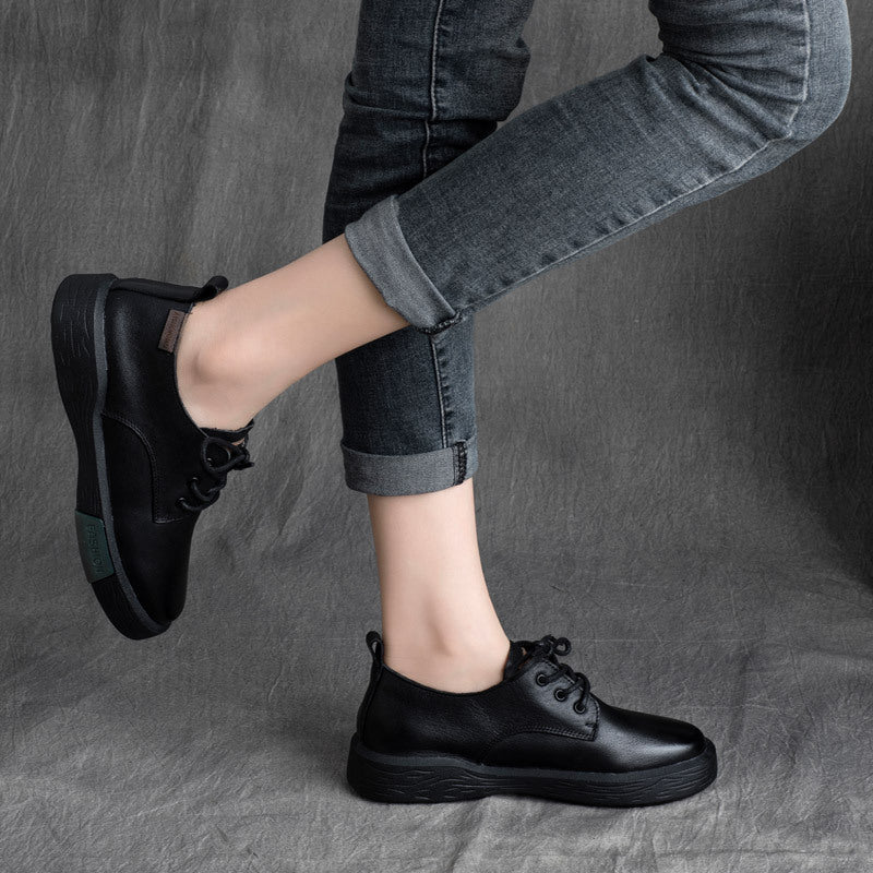 British Cowhide Lace-Up Round Toe Shoes