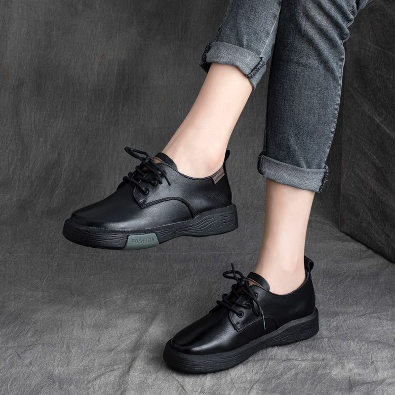 British Cowhide Lace-Up Round Toe Shoes