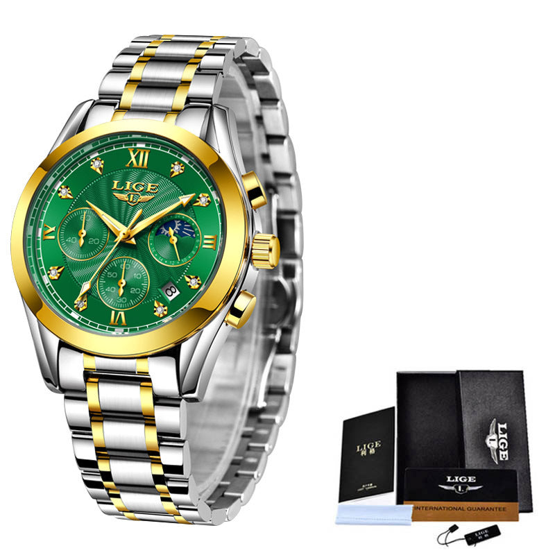 LIGE Stainless Steel Waterproof Watch
