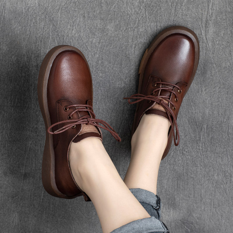 British Cowhide Lace-Up Round Toe Shoes