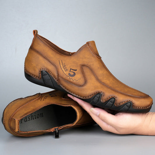 Men's Mid-top Zipper Leather Shoes