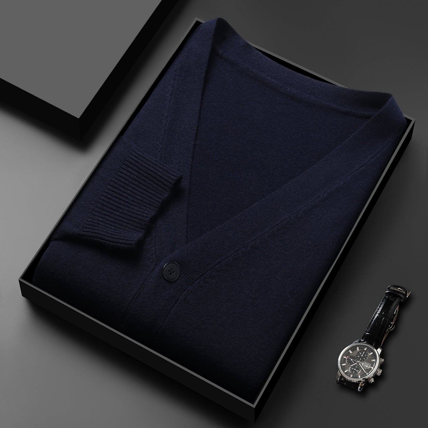 Men's Solid V-neck Knit Cardigan