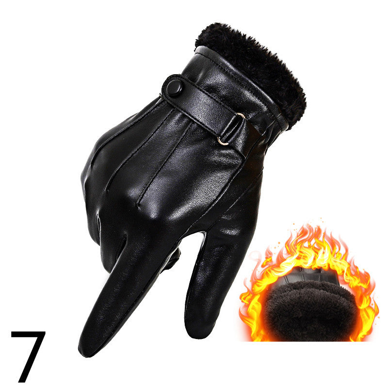 Men's Winter Riding Thick Velvet Windproof Leather Gloves