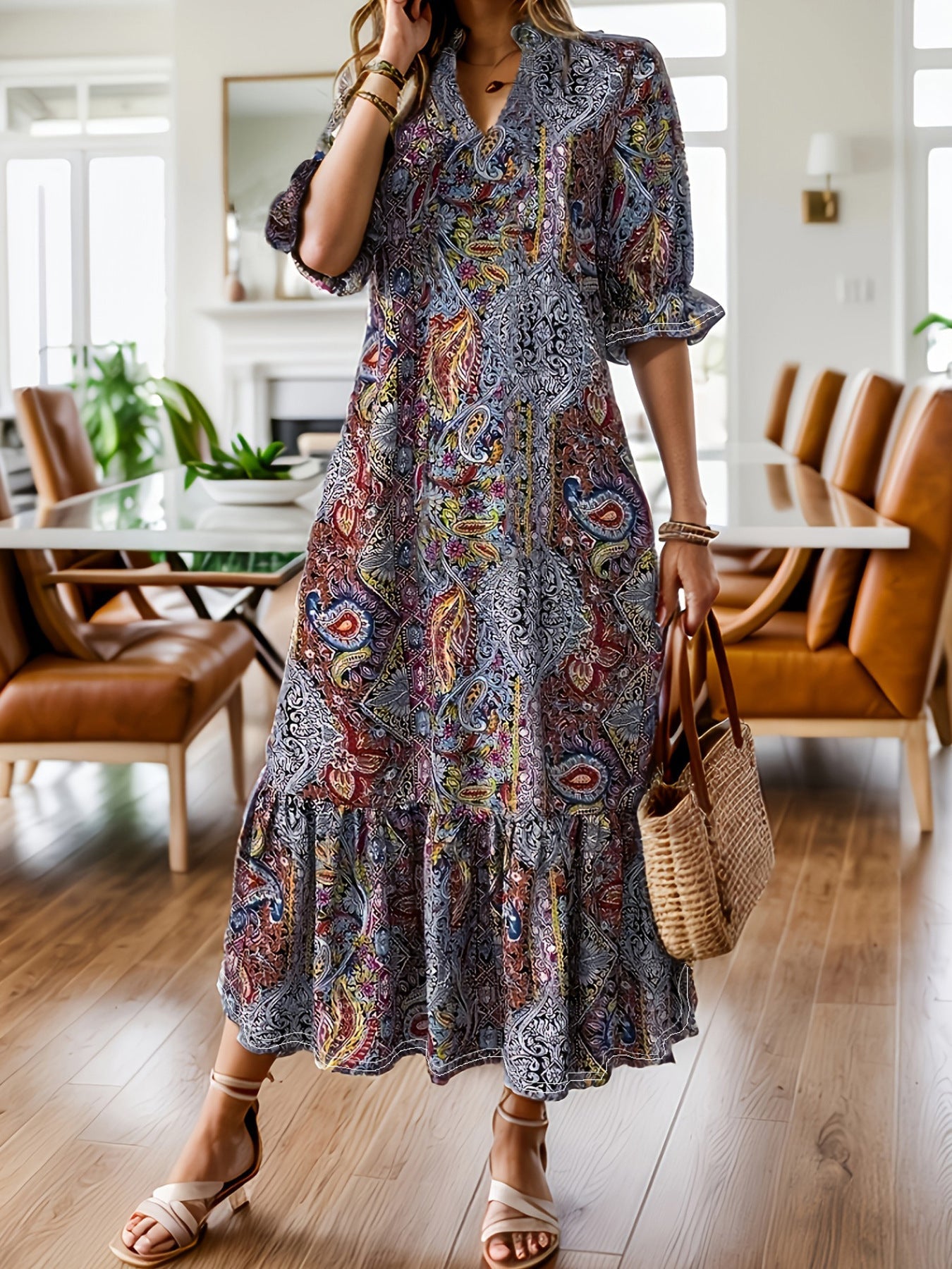Women's Elegant Printed Maxi Dress