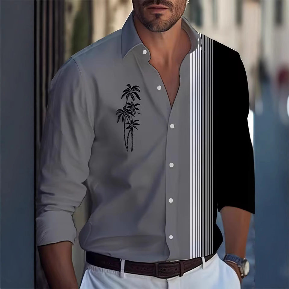 Men's Palm Tree Striped Printed Shirt