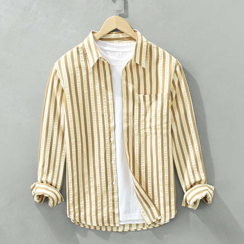 Loose Vertical Striped Long-sleeve Shirt
