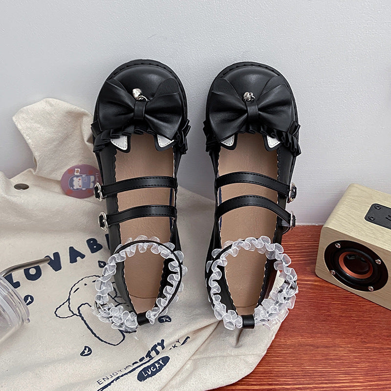 Round Toe Bow Lolita Leather Shoes