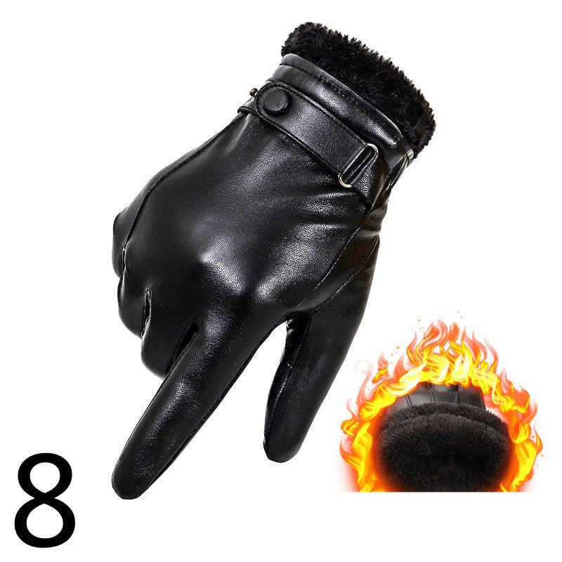 Men's Winter Riding Thick Velvet Windproof Leather Gloves