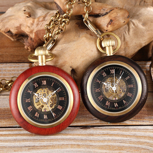 Copper Wood Retro Pocket Watch