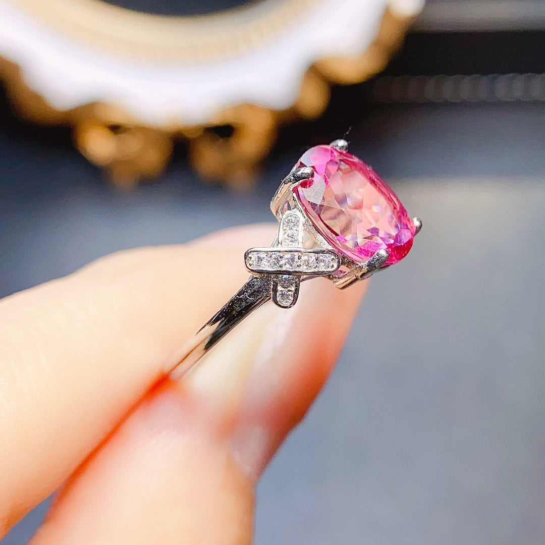 S925 Silver Natural Pink Topaz Ring