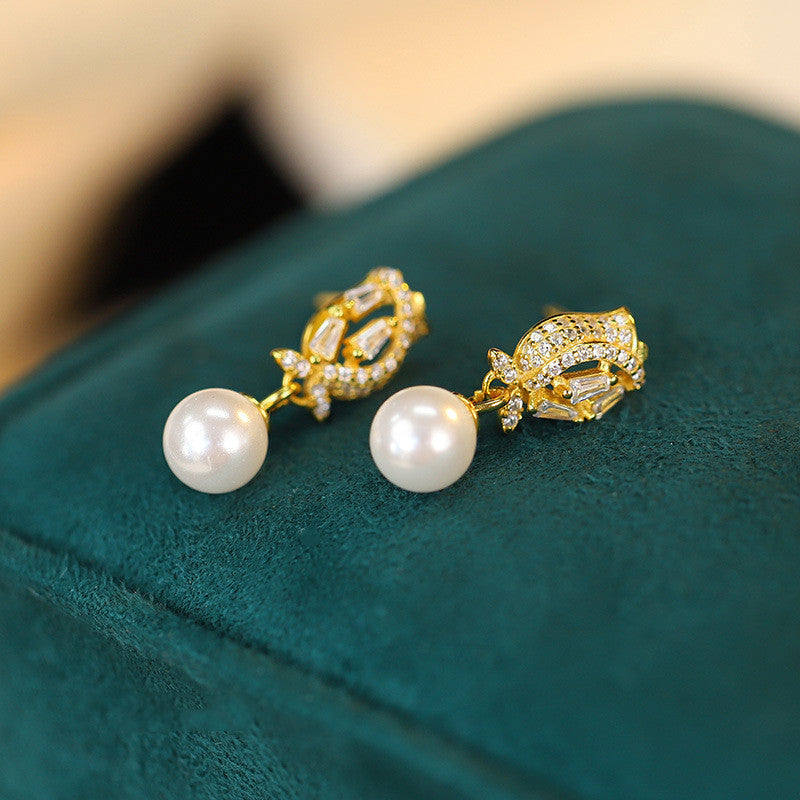 S925 Silver Tulip Pearl Stud Earrings