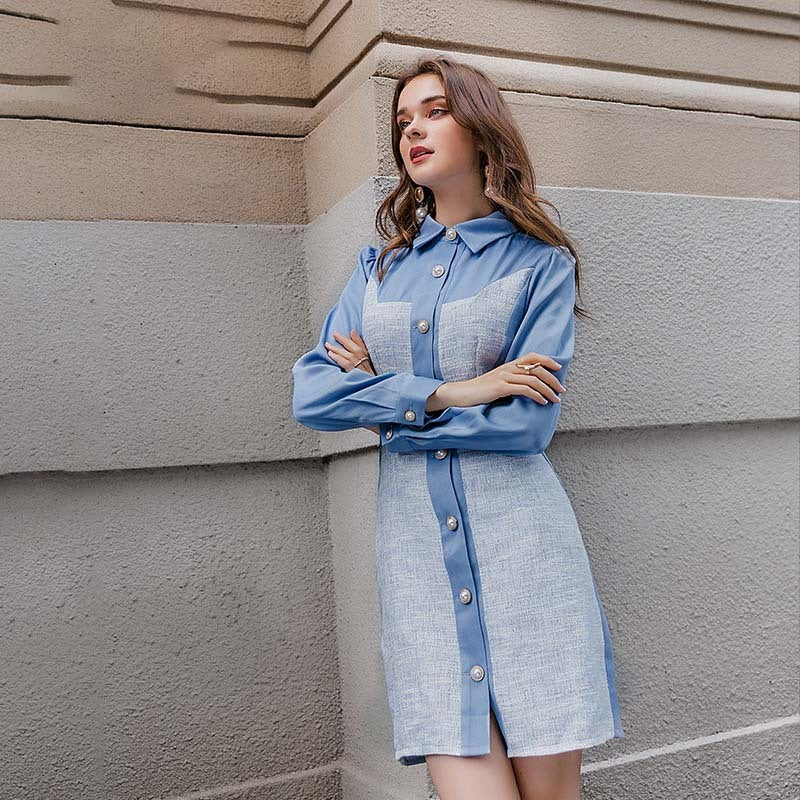 Autumn Blue Stitch Dress