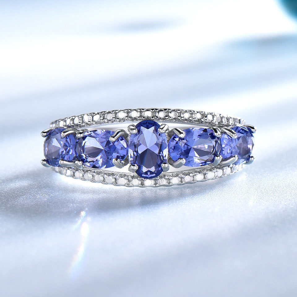 S925 Silver Sapphire Tanzanite Ring