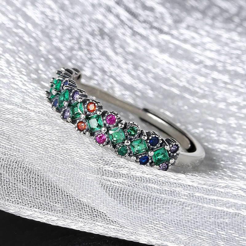 S925 Sterling Silver Green Diamond Ring