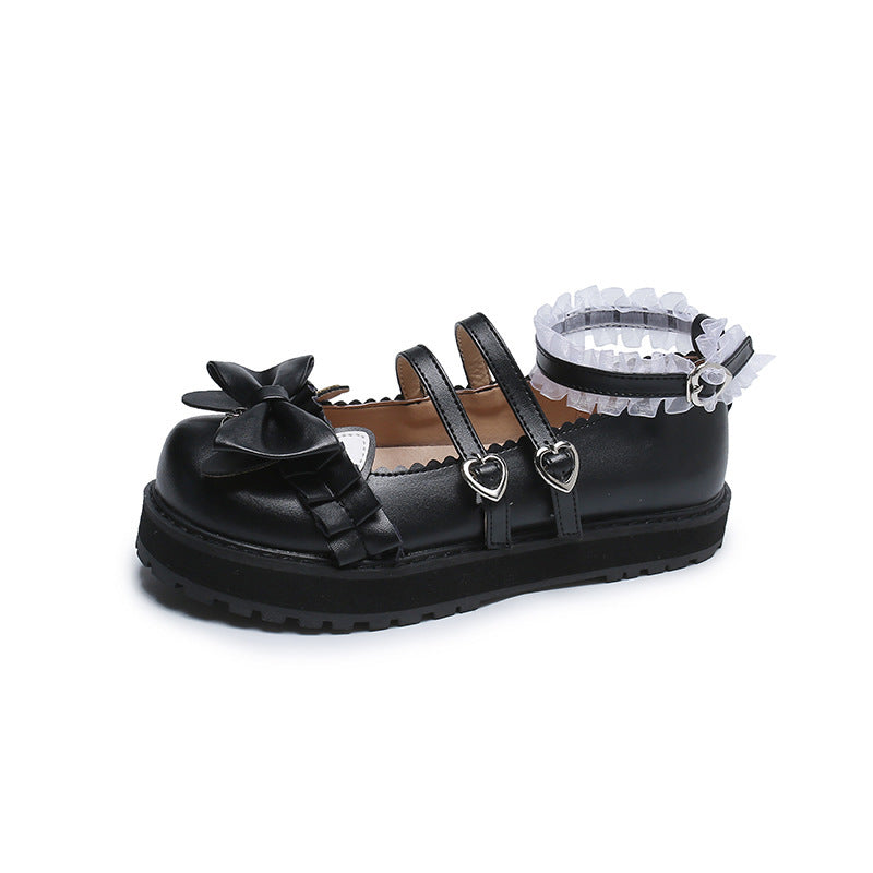 Round Toe Bow Lolita Leather Shoes
