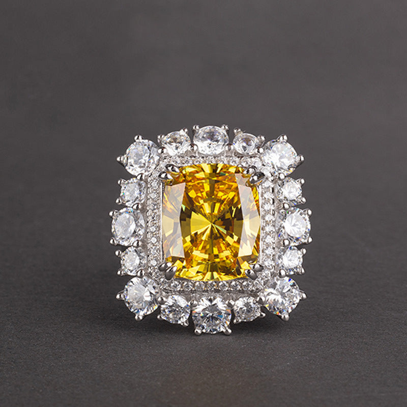 S925 Silver Inlaid Carbon Diamond Ring