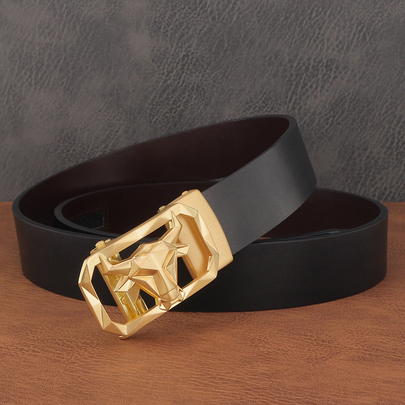 Bull Head Leather Belt Men Automatic Buckle