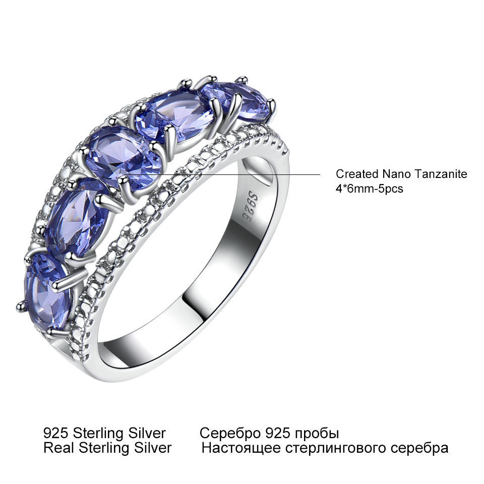 S925 Silver Sapphire Tanzanite Ring